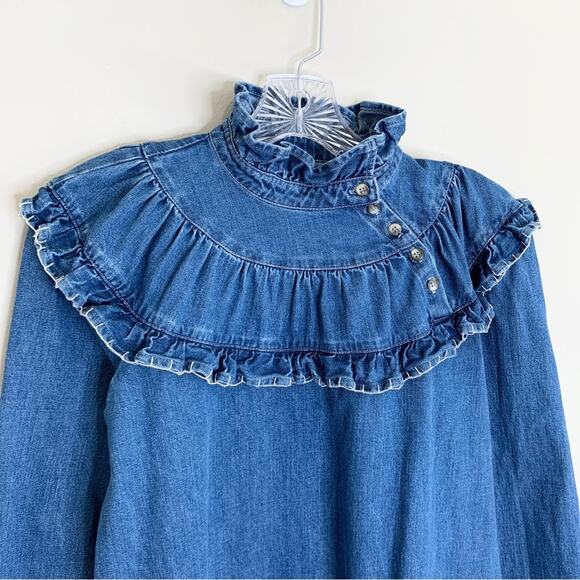 Seventy + Mochi Victoria Denim Blouse (Sz 8) Frill Collar Washed Indigo - Picture 4 of 11